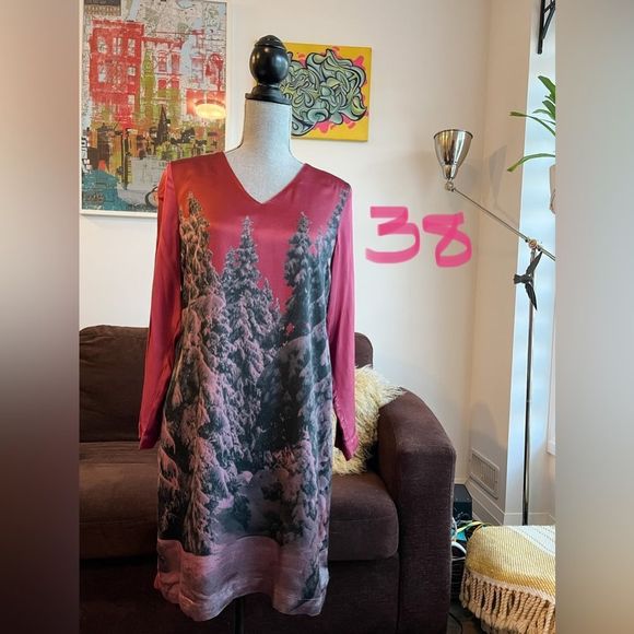 🌲Nice Things🌲- Alpine Valley Digital Print Dress / Merlot - Picture 6 of 13